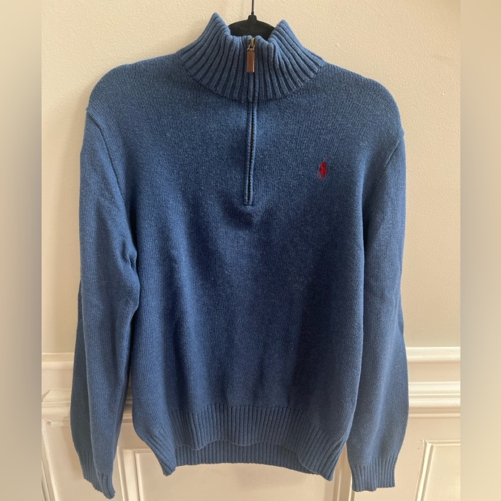Polo Ralph Lauren Half Zip Cotton Sweater Blue Size M